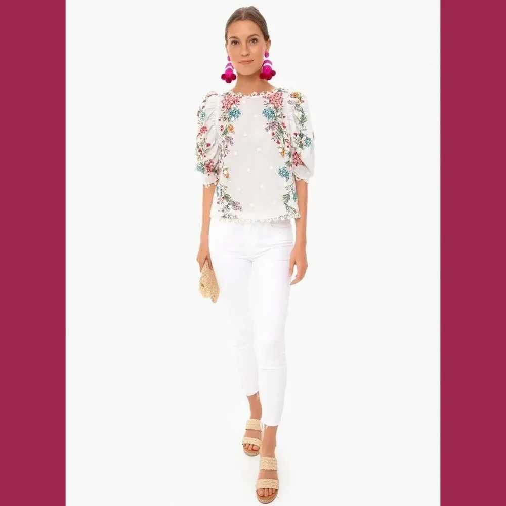 FARM‎ RIO Women’s Louise Floral Print Puff Sleeve Button Up Top In Multi Color